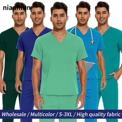 Odzież medyczna Mężczyźni Mundury pielęgniarskie Scrubs Tops Pielęgniarka Spodnie Garnitury Laboratorium Odzież robocza Stomatologia Kostium lekarza Plus Size Zestawy chirurgiczne
