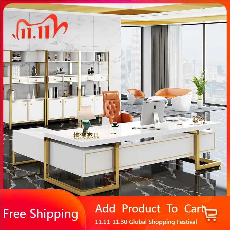 

Unusual Unique Office Desk Conference Mobile Minimalist Boss Office Desk Designer Reading Vintage Wooden Escritorio Furniture