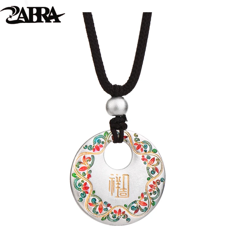 

ZABRA 9999 чистый серебряный кулон Linlang Peace с пряжкой для женщин, новое ожерелье в китайском стиле счастливые слова в подарок