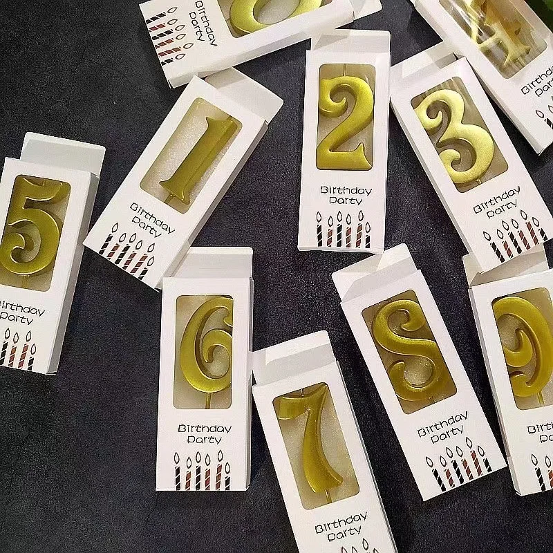 0-9 Gold Curved Number Candles, Individually Boxed INS Style Curve Digit Cake Topper, Birthday Dessert Table Decoration