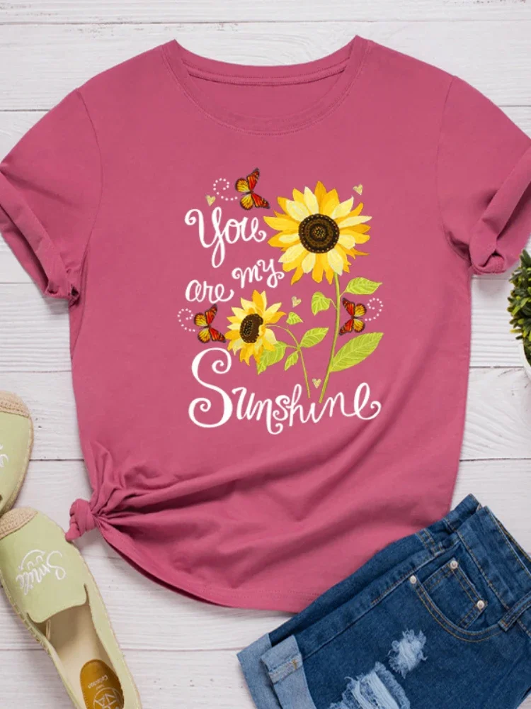 Plus Size Women T Shirt O Neck Loose Women Tshirt Ladies Tee Shirt You Are My Sunshine Sunflower Print Tops Camisetas Mujer