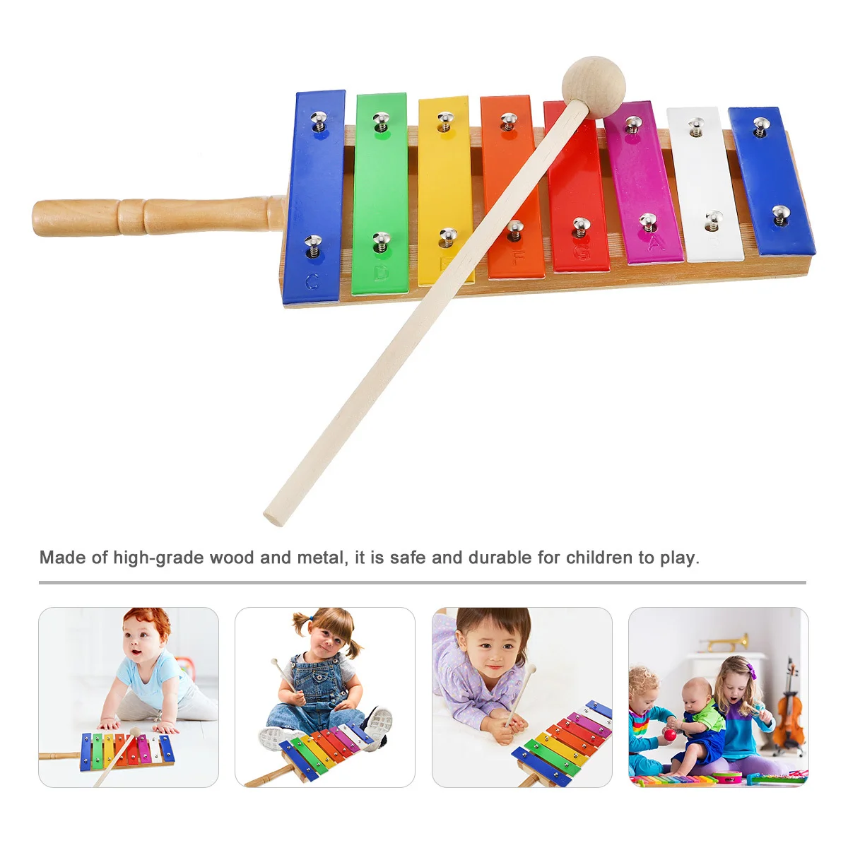 Zabawka muzyczna dla dzieci: aluminiowy banjo, drewniany ksylofon, instrument perkusyjny do zabawy ręcznej, kolorowy, 1 sztuka.