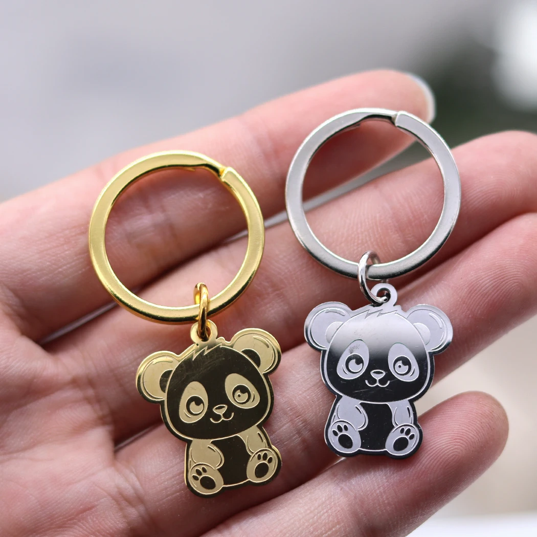 Stainless Steel Silver Cartoon Animal Bear Pendant Keychains Women Fashion Jewelry Statement Key Ring Birthday Gift