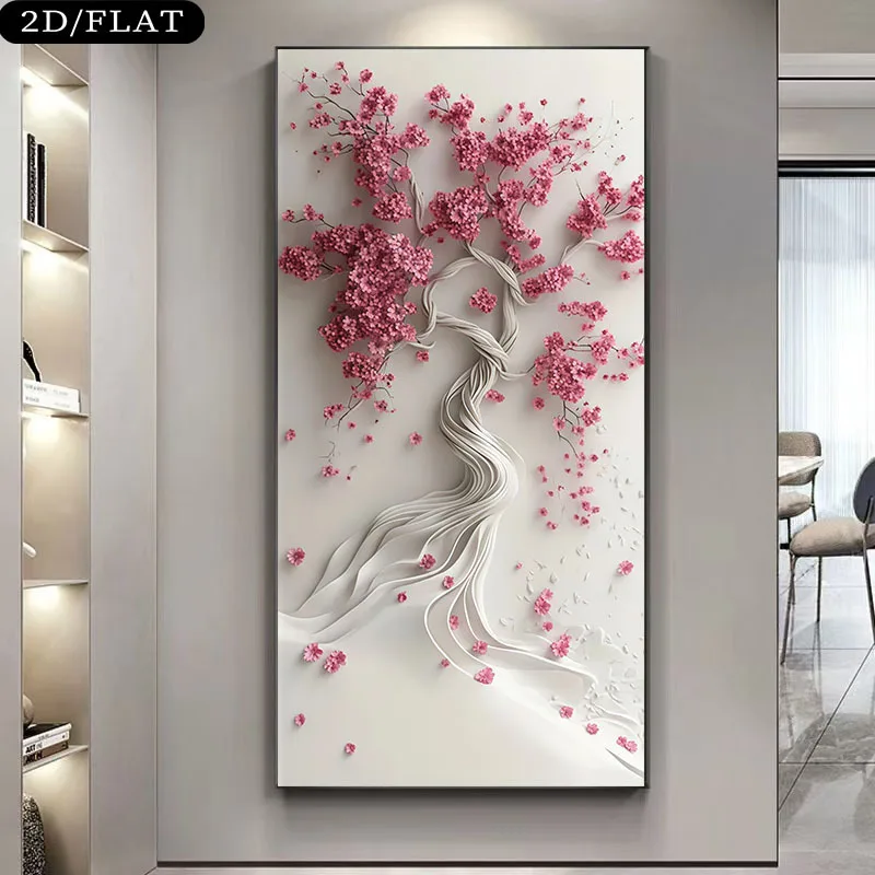 

2D/Flat Large Modern Cherry Blossom Tree Canvas Prints - Frameless Elegant Canvas Wall Art Painting for Living Rooms Wall Decor