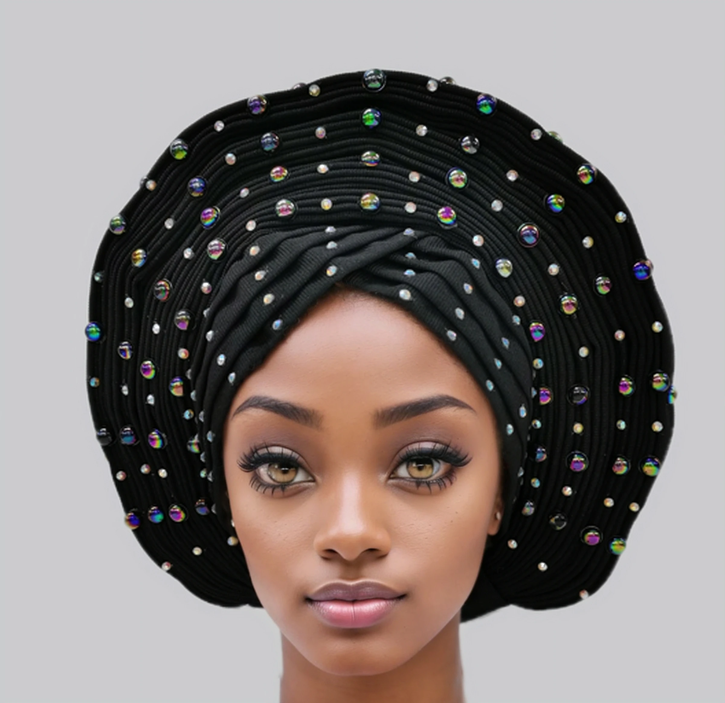 Copricapo Gele africano dorato Aso Oke già realizzato Auto Gele Aso Ebi Copricapo turbante africano con perline colorate Copricapo da donna