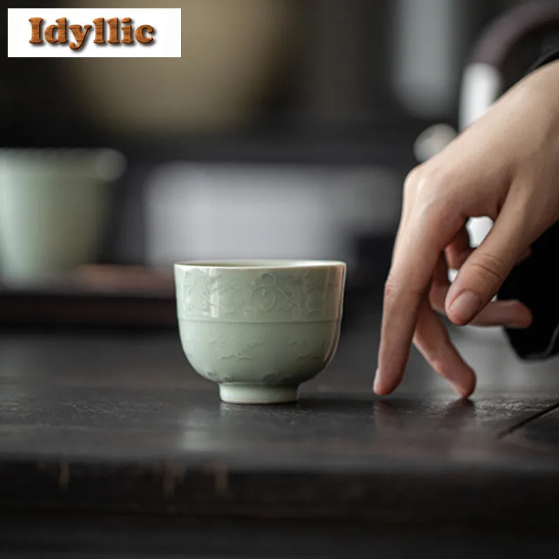 

100ml Relief Lotus Branch Teacup Zen Tea Bowl Single Cups Tea-tasting Personal Cup Jianzhan Master Cups Cafes Supplies Craft