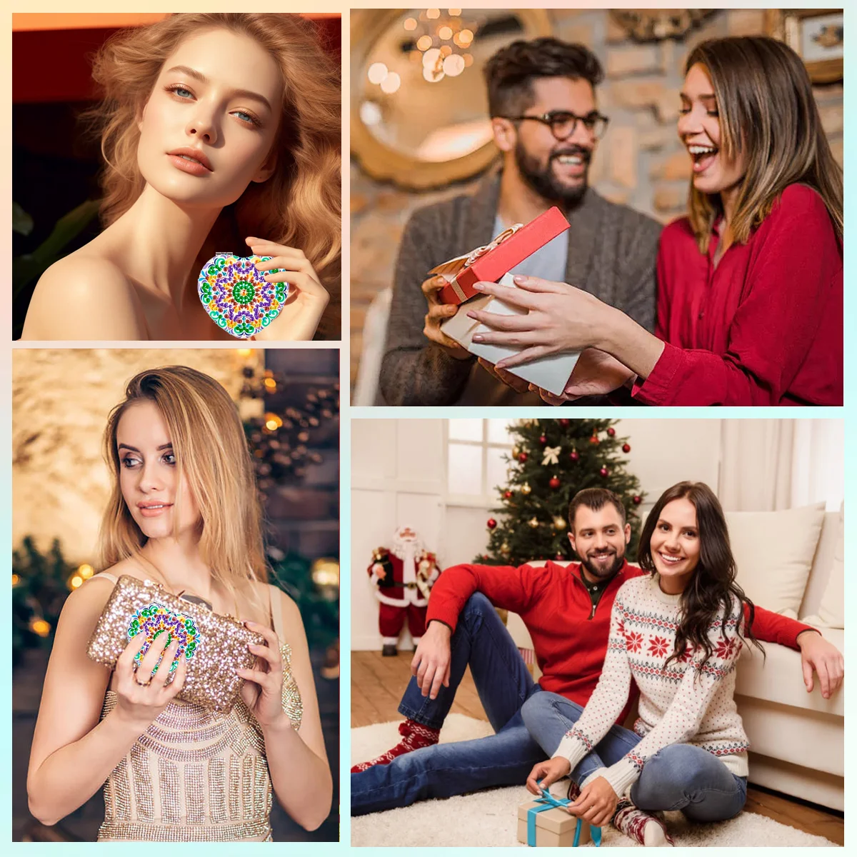 1 موضوع ماندالا للرسم الماسي DIY، مرآة صغيرة قابلة للطي مناسبة للسيدات للحمل بشكل مريح عند الخروج