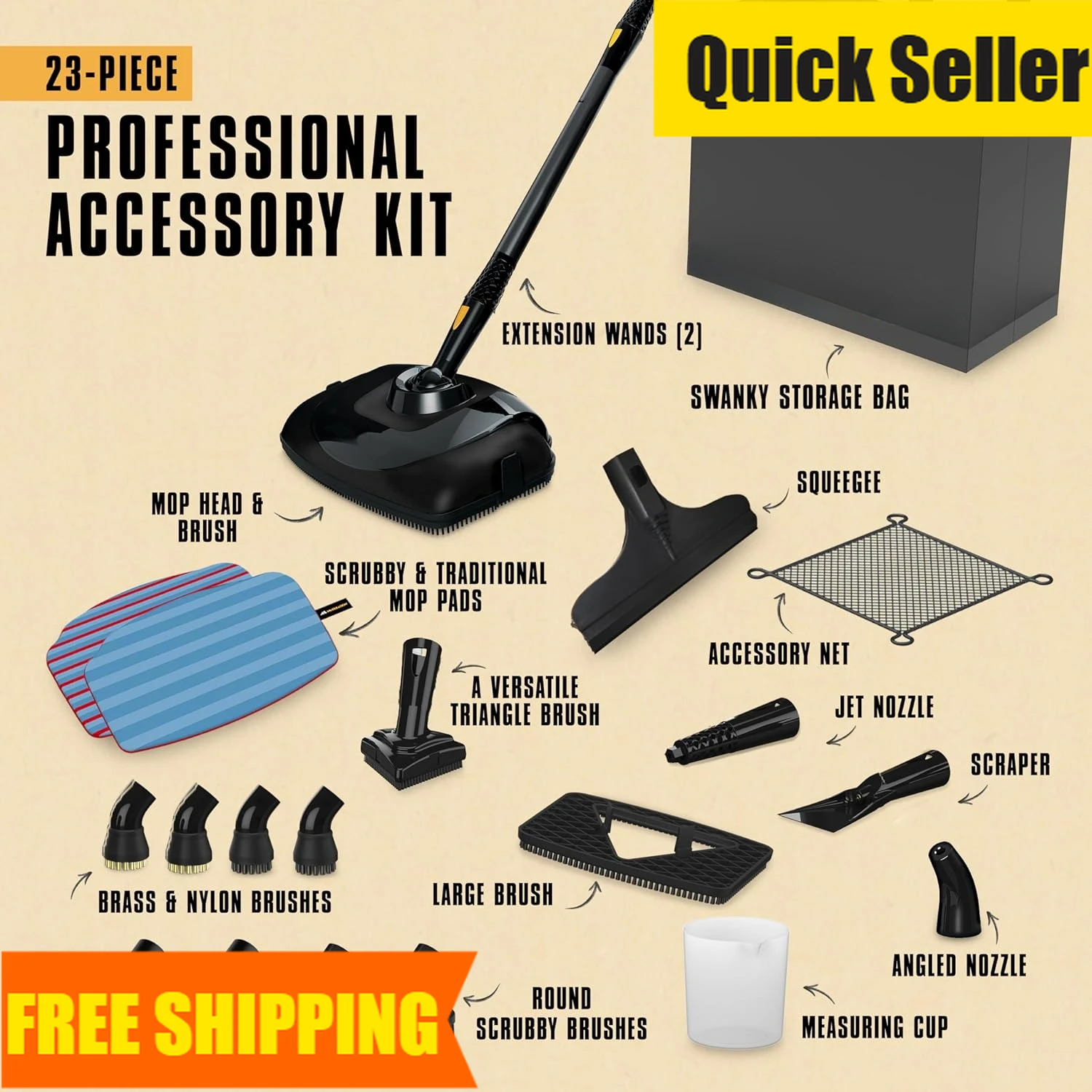 Gran Descuento: Limpiador a Vapor de Canister MC1385 Deluxe, 2 Horas de Autonomía, Sin Químicos, 23 Accesorios: Cabezal de Mopa, Cepillos y Más