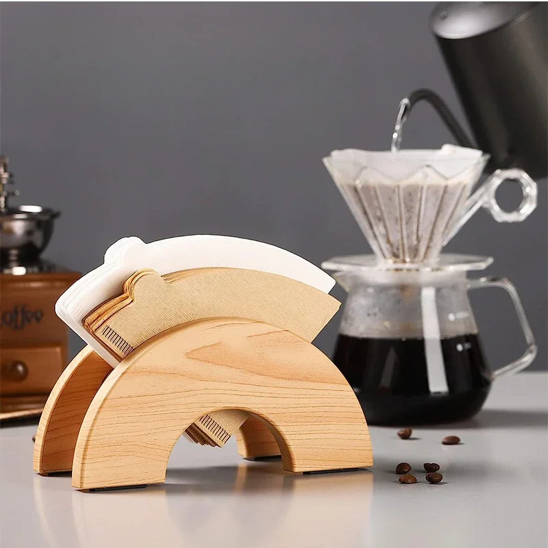 Wooden Coffee Filter Holder Barista Accessories Espresso Bar Coffe Machine Tools Paper Coffeeware Kitchen Dining Home