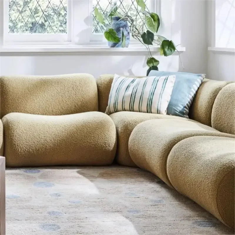 Sofa kompresi vakum spons penuh, furnitur ruang tamu, sofa kompresi vakum gaya retro, modul kain, kombinasi sofa