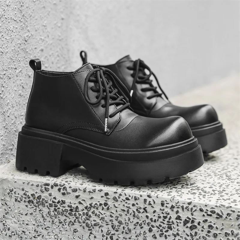 

Мужские повседневные ботинки на платформе для ночного клуба, туфли из натуральной кожи на шнуровке, черные стильные ковбойские массивные ботинки, красивые ботильоны