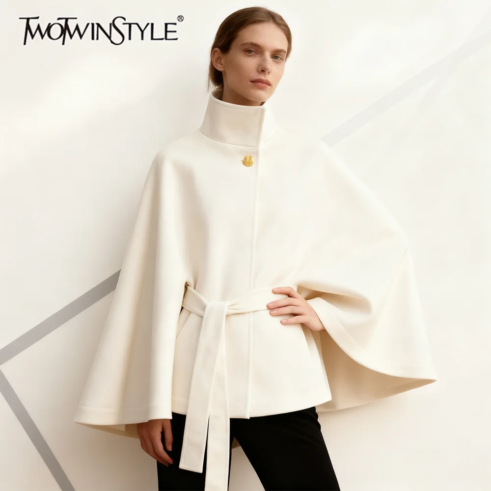 

TWOTWINSTYLE элегантные свободные собранные минималистичные куртки на шнуровке для женщин с высоким воротом и рукавами «летучая мышь», модная куртка, женская одежда