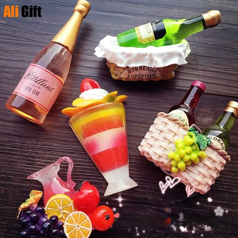 Creative Basket Fruit Juice Cup Bread Wine Aromas Refrigerator 3D Fridge Magnet Sticker Kitchen Decoration Accessories Magnets