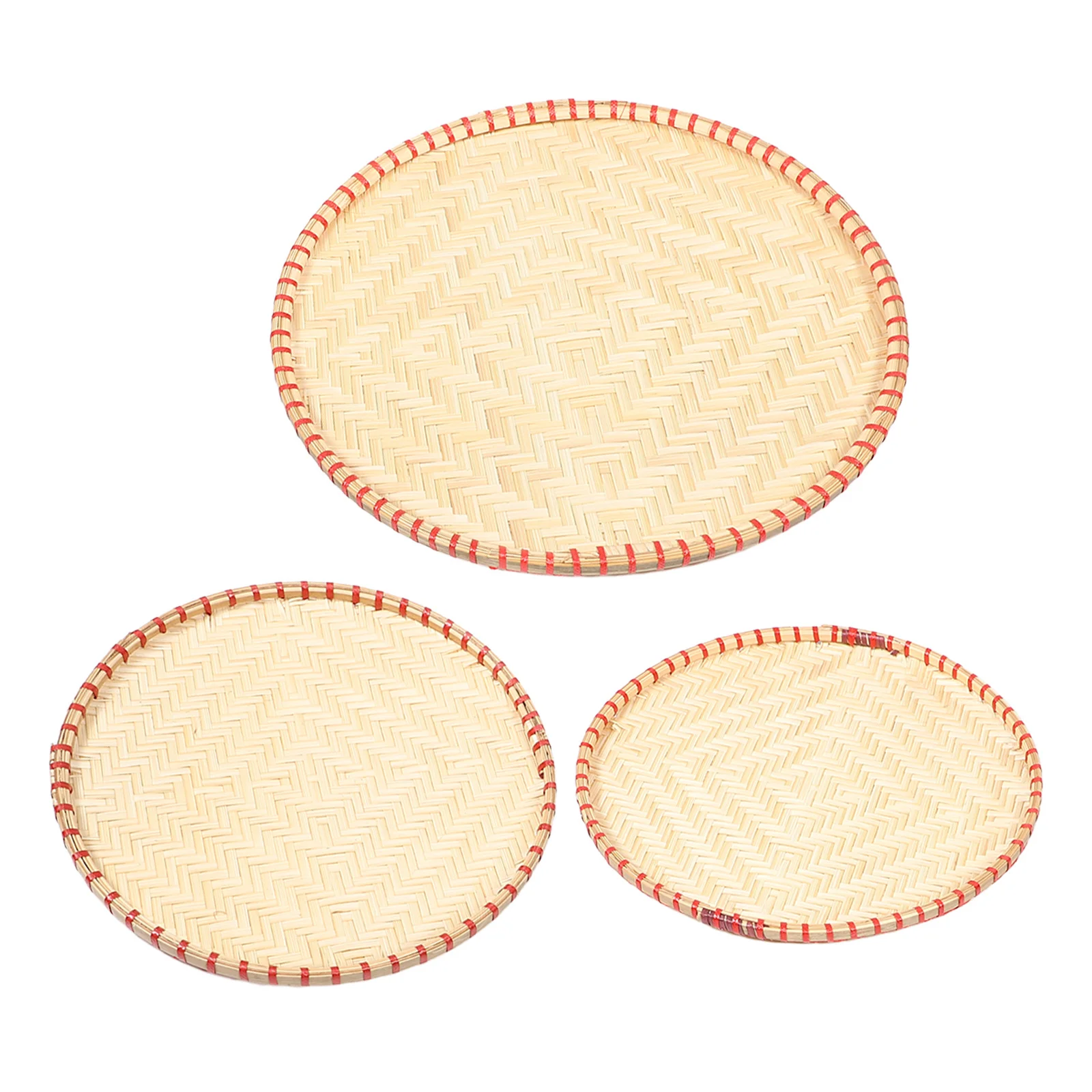 

3pcs Handmade Woven Round Snack Storage Kitchen Supply Dessert Serving Drying Vegetable Fruit Tray Woven Food Basket Bamboo