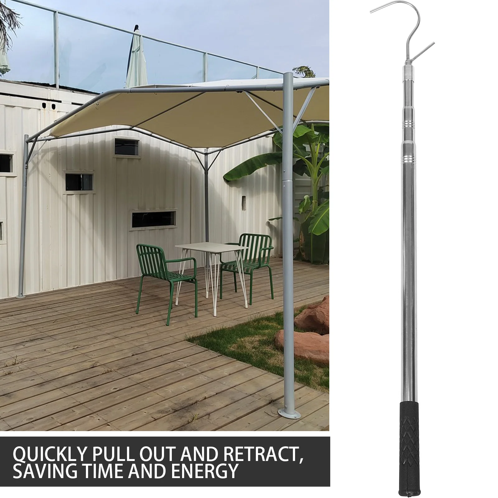 

Extendable Awning Puller with Hook Compact Design for Tent Rv Canopy Sunshade Camping Shelter Adjustment Tool Awning Pull Rod