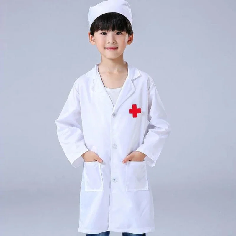 Kids Doctor Nurse Cosplay Coat Girls Boys Doctor Role Play Soft White Pink Coat for Children Stage Performance Cosplay