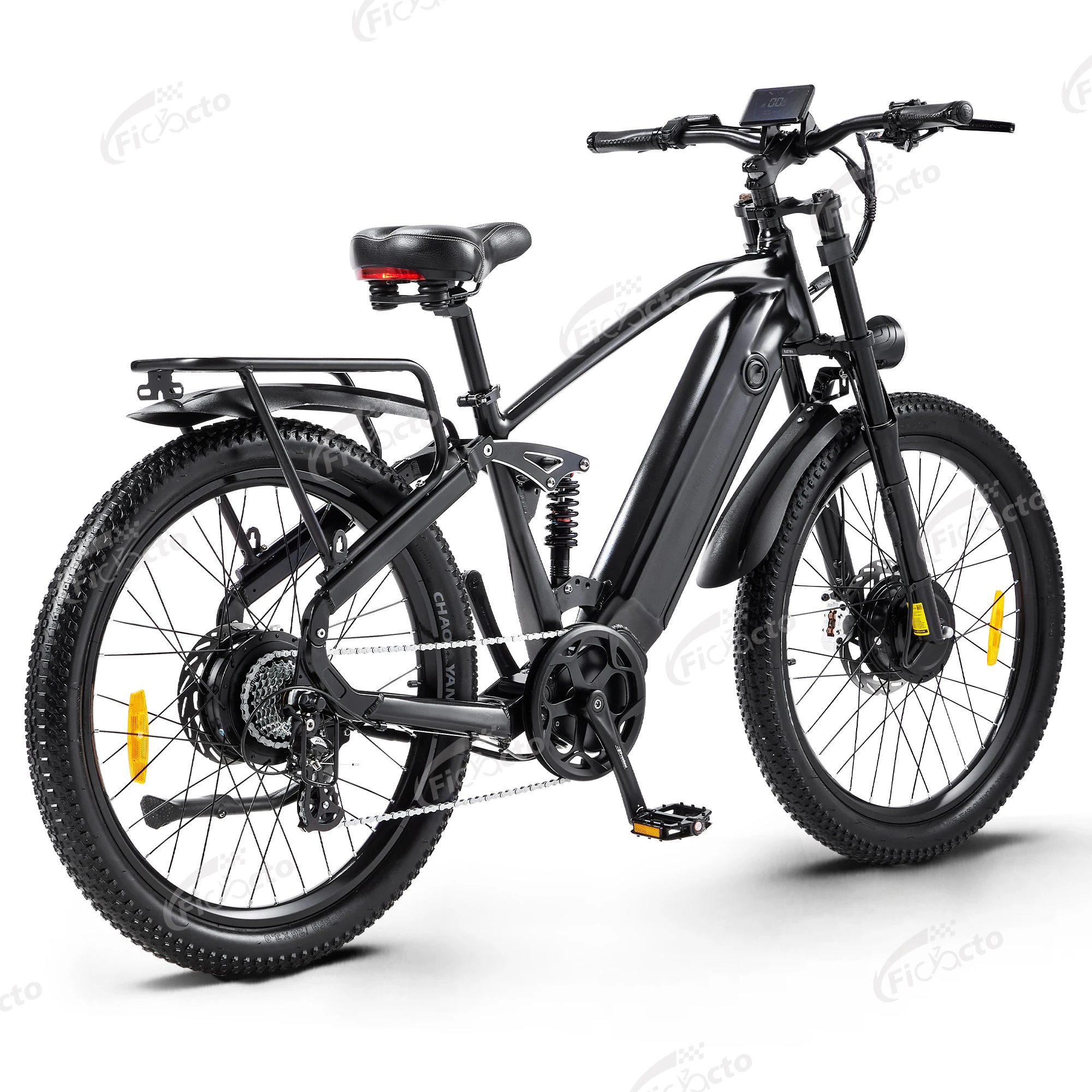 Bicicleta eléctrica de doble motor con batería de 48V17Ah, bicicleta eléctrica con neumáticos gruesos de 26*3.0 para montaña, eBIK con doble suspensión, freno de aceite.