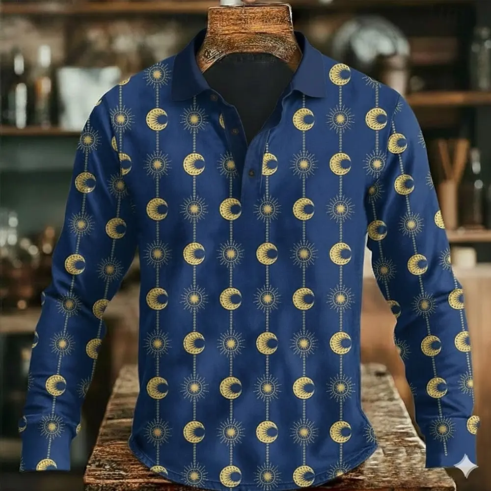 

Мужские рубашки поло с рисунком и длинными рукавами с лацканами, повседневная одежда для спорта на открытом воздухе, повседневная одежда с 3D принтом на пуговицах, весна-осень