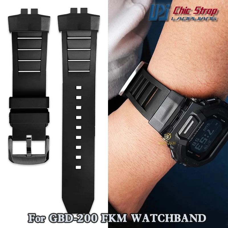 For Casio G-SHOCK GBD-200 GBD-200UU GBD-200SM Modified Fluororubber Watch Strap Waterproof Dustproof FKM Watchband Soft Belt