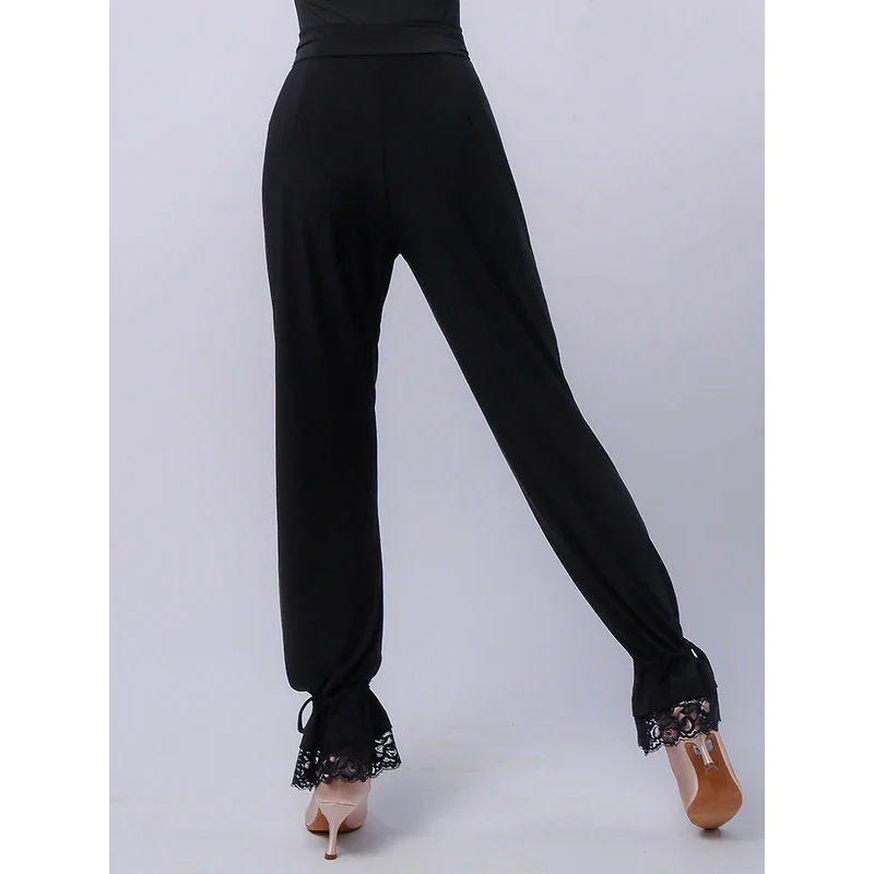 2024 New Latin Dance Pants For Women Black Elastic Flower Bud Trousers Chacha Rumba Tango Dress Adult Latin Dance Wear DN14467