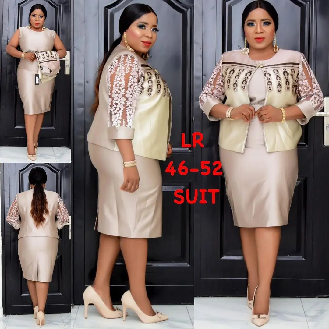 Gaun wanita ukuran besar Afrika 4XL 5XL gaun 2 potong setelan musim semi musim gugur baru leher bulat Lengan 3/4 gaun berlipat baju ukuran besar