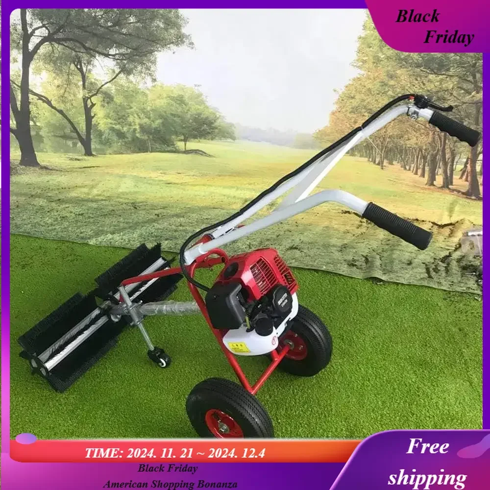 Walk Handheld Sweeper, 43cc 2-Stroke 1.7HP Engine Power Snow Sweeping Broom, Gasoline Walk Sweeper Broom Driveway