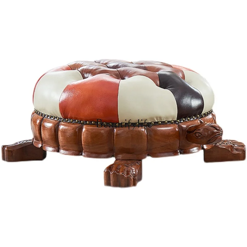 

American solid wood sofa stool living room leather creative sofa pedal shoe change turtle low stool