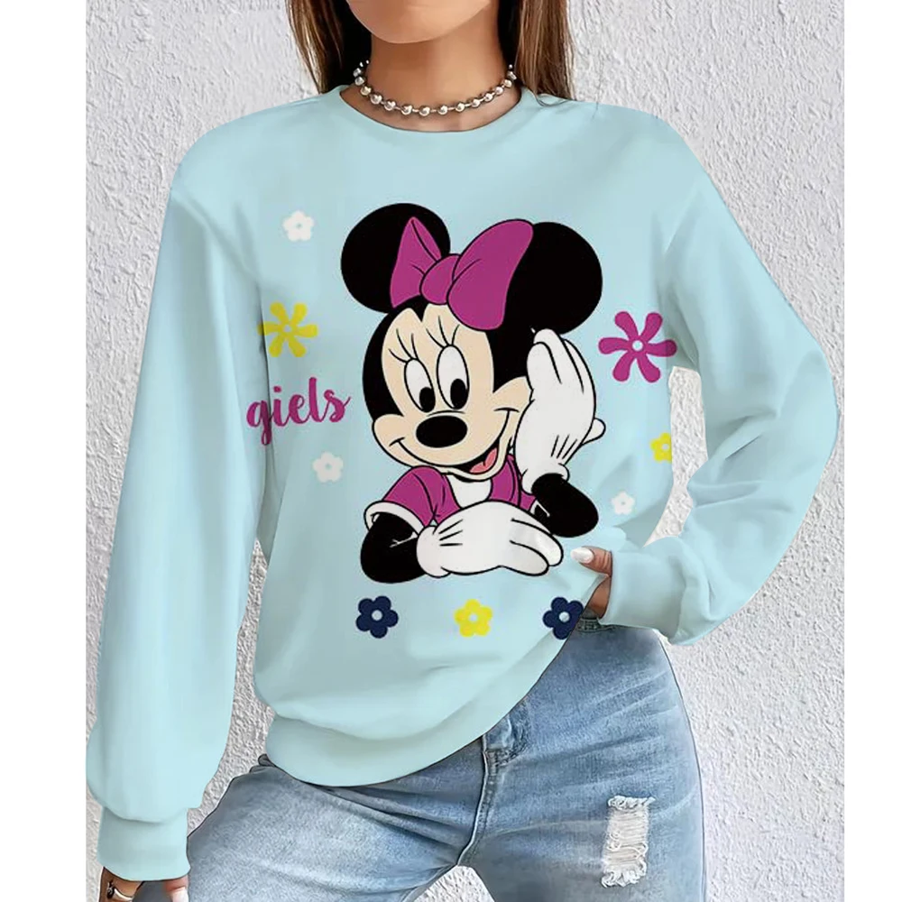Ropa deportiva de otoño para mujer, Sudadera con capucha con estampado de Mickey Mouse de Disney, jersey suave cómodo con cuello redondo, ropa informal para mujer