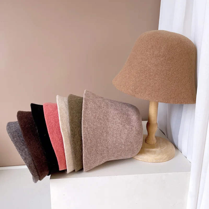 

Шапки-ведра из австралийской шерсти 100, женские осенние и зимние теплые вязаные шапки, однотонные однотонные ведра