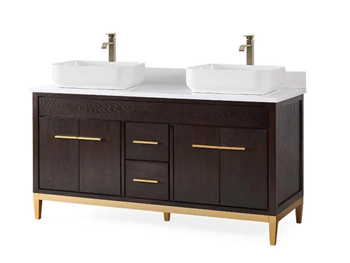 60 Double Beatrice Container Sink Bathroom Vanity with White Engineered Stone Top Double Bathroom Vanity Furniture