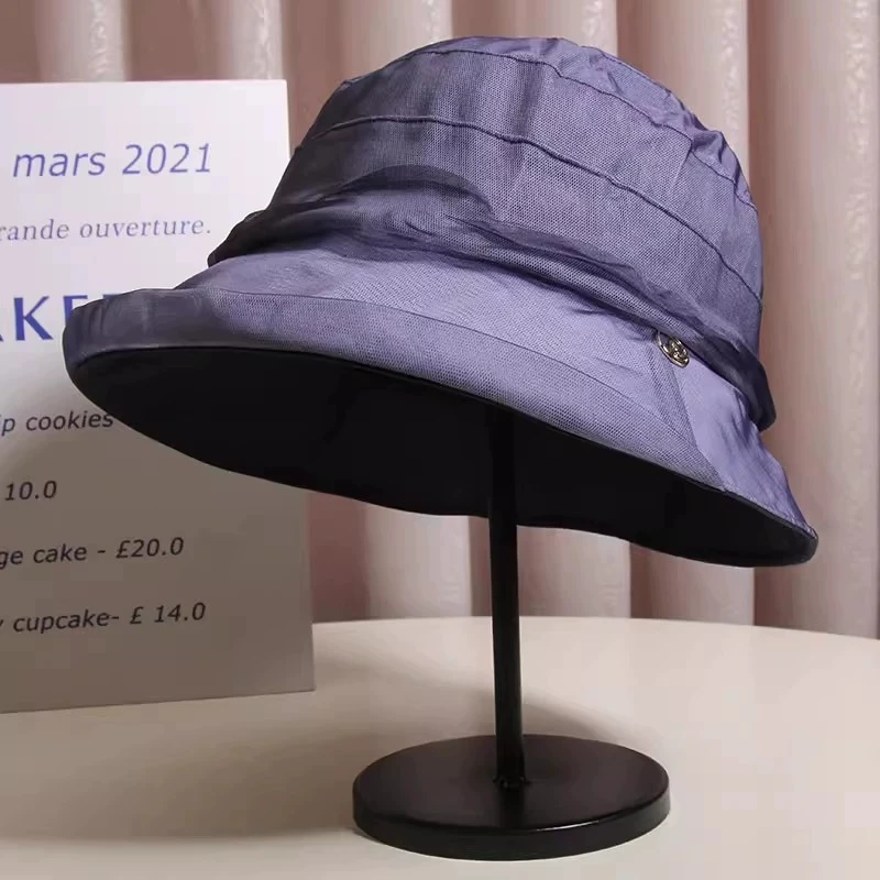 Mulberry Silk Fisherman Hat for Women Lightweight Breathable Elegant Rolled Edge Silk Sun Hat UV Protection Bucket Hats