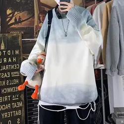 Men's Crew Neck  Loose Contrast Gradient Knitted Sweater