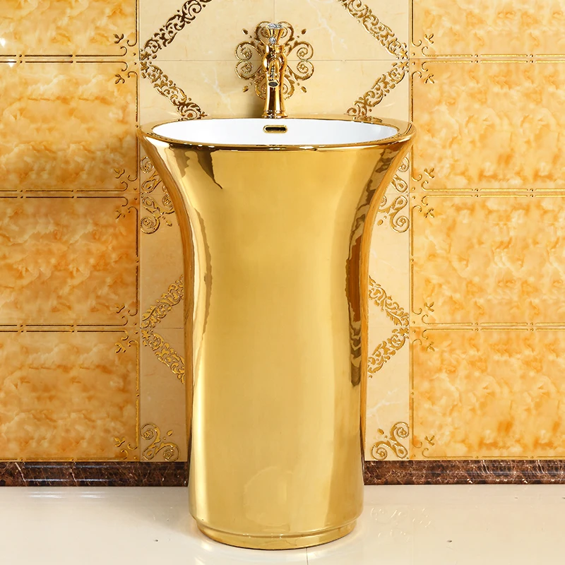 Pillar Basin Integrated Washbasin Hotel Pillar Washbasin Ceramic Gold Pillar Basin Floor-to-ceiling Basin