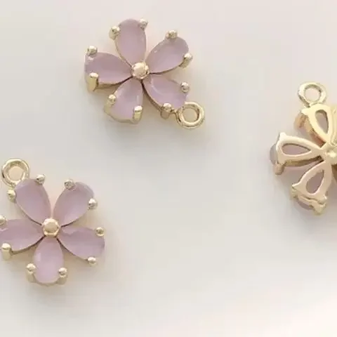 

14K Gold Inlaid Colored Zircon, Small Flower Daisy, Peach Blossom Pendant, Handcrafted DIY Bracelet, Earrings, Jewelry Pendant