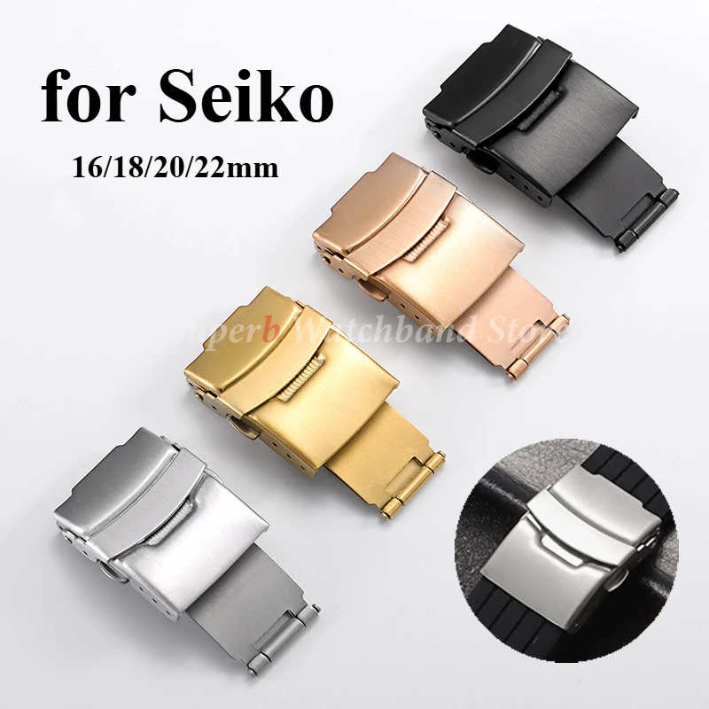 Cierre de correa de reloj de acero inoxidable de 16/18/20/22mm para hebilla plegable Seiko doble presión accesorios de reparación de correa de reloj negro plateado