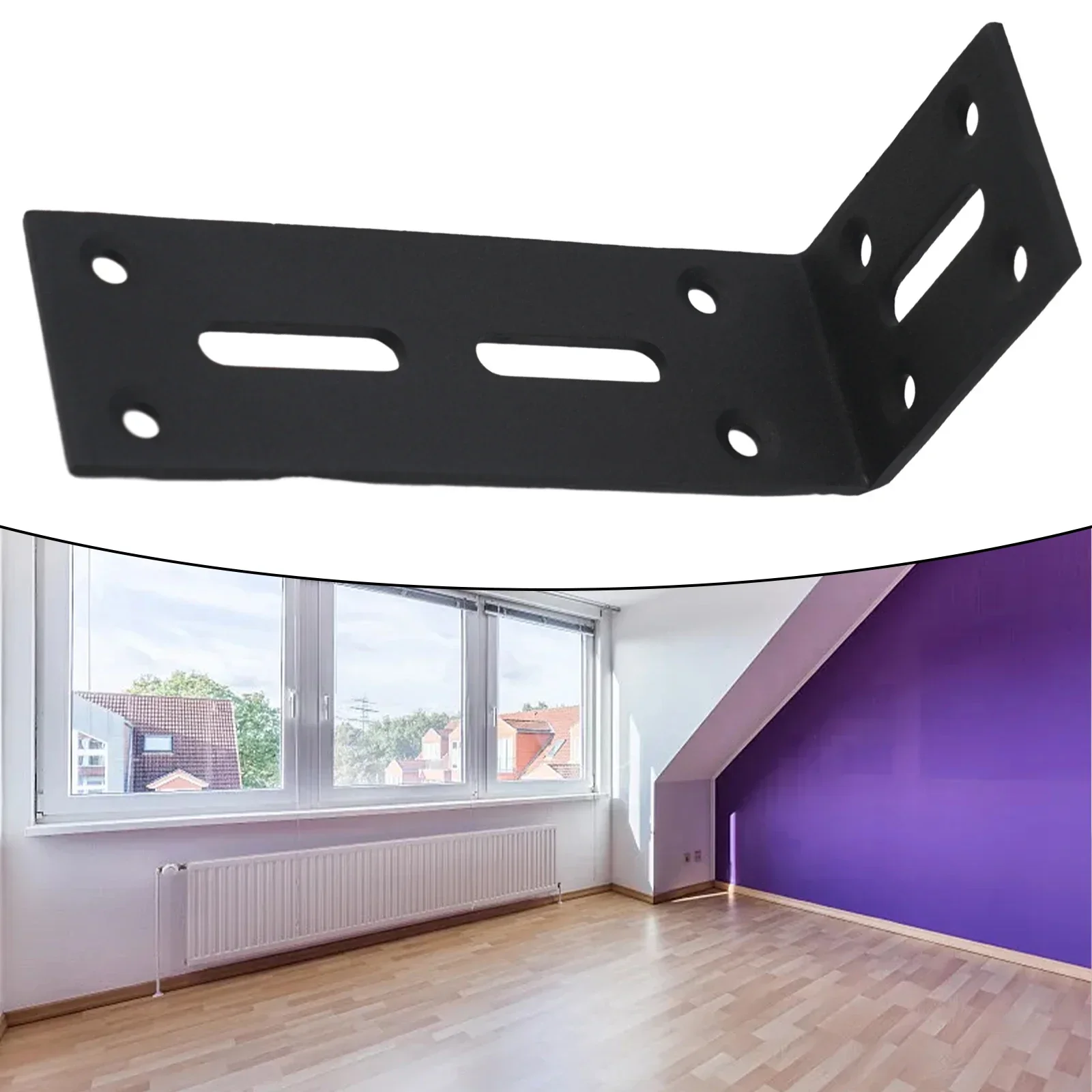 Black L-shaped heavy-duty bracket, 90 degree slotted corner bracket, suitable for DIY furniture repair rack