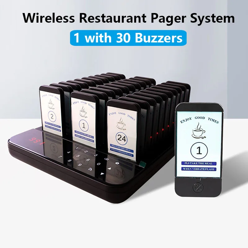 Wireless Restaurant Pager System Waterproof Queue Paging Calling System Meal Picker Set Calling Device with 30 Buzzers
