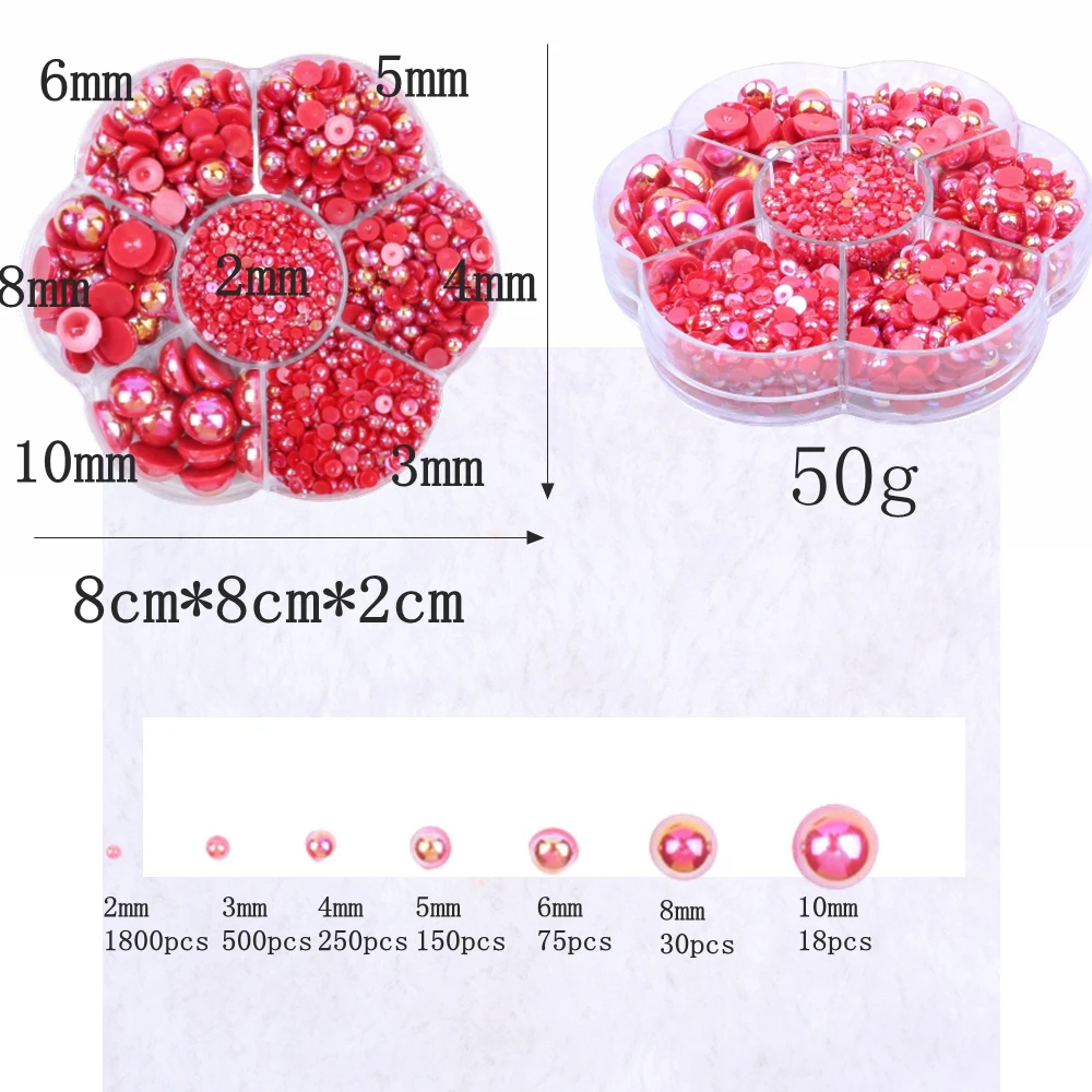 New Plum Box AB Colors Half Round Pearls Flatback Beads Glue On Imitation DIY Wedding Clothes Nail Art Decorations