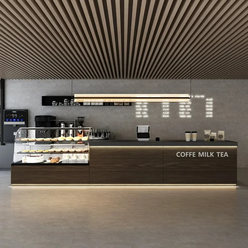custom.Customizable Minimalist Metal Reception Desk Hotels Coffee Shops Modern LED Light Mall Use Bread Cake Dessert Milk Tea Di