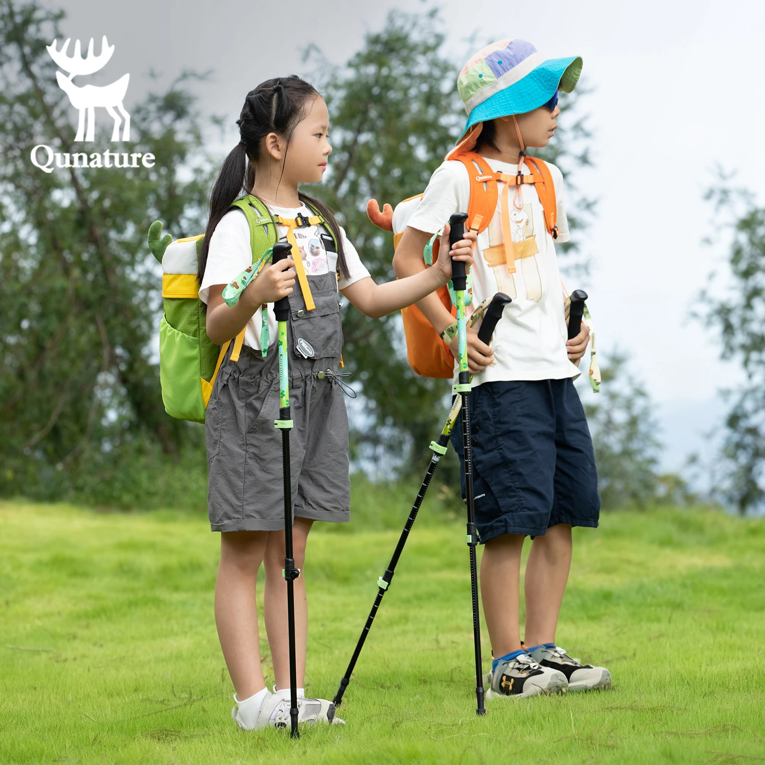 Qunature Outdoor-Wanderstöcke für Kinder, Aluminiumlegierung, 51–100 cm, Teleskop-Sicherheitsschnalle, Kletter- und Gehstöcke, rutschfest