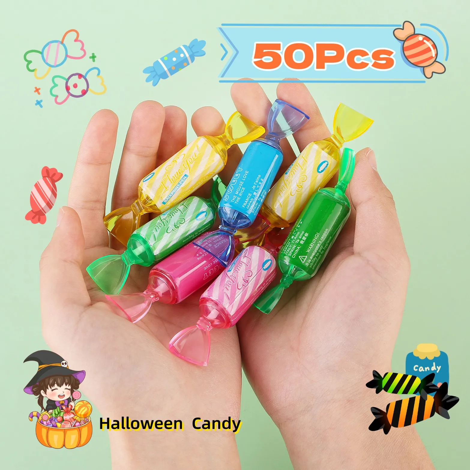 50Pcs/Lot Creative Mini Colorful Candy Ballpoint Pen School Cute Stationery Blue Oil Ink Pens Wholesale Children's Gift Rewards