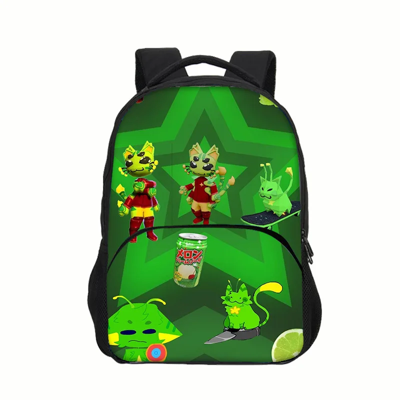 Regretevator Gnarpy game peripheral printed backpack, green cat front pocket backpack