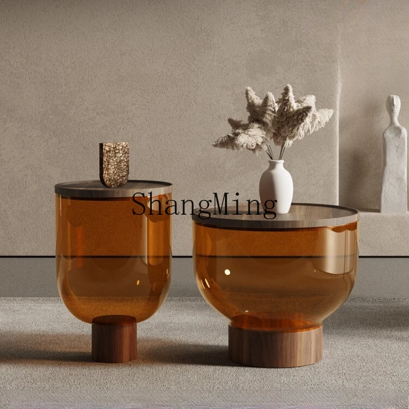 

LXY simple modern glass simple size coffee table combination Internet celebrity creative solid wood design edge table