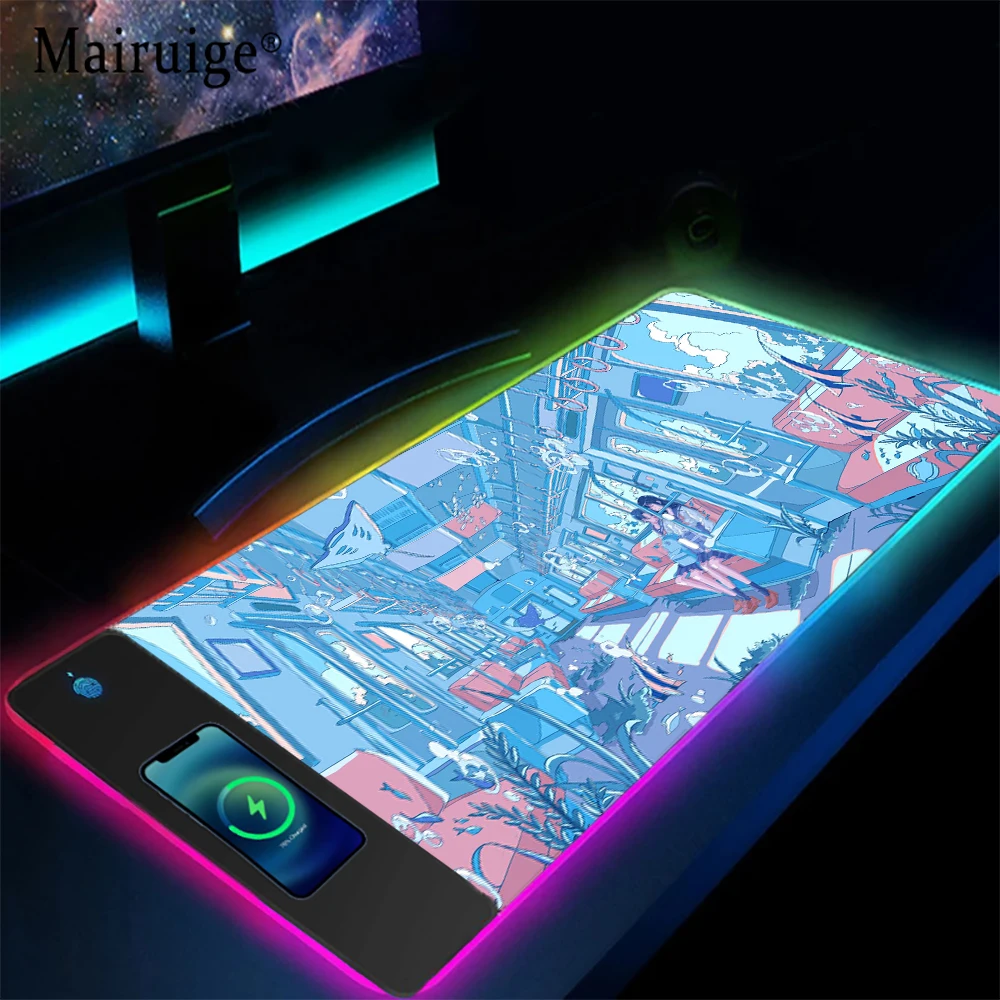 

Mairuige Wireless Charging Mouse Pad Anime Boys City Clouds Sky Cityscape Homestuck Kids Carpet Laptop Accessories Anime Rug