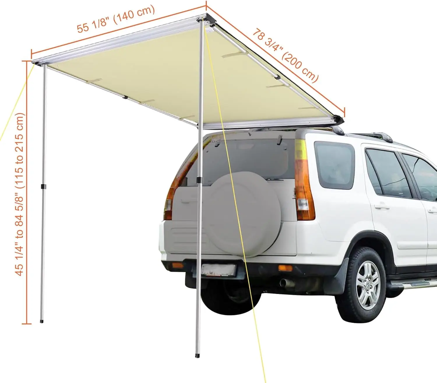 Yescom 4.6x6.6' toldo lateral do carro suv caminhão veículo toldo telhado pull out tenda abrigo pu2000mm uv50 + sombra suv acampamento ao ar livre