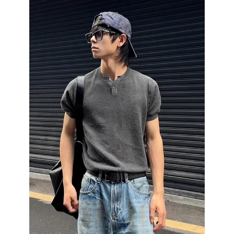 Short-sleeved Knitted Sweater with A Men's Texture British Business Fit Summer Ice Silk Trend