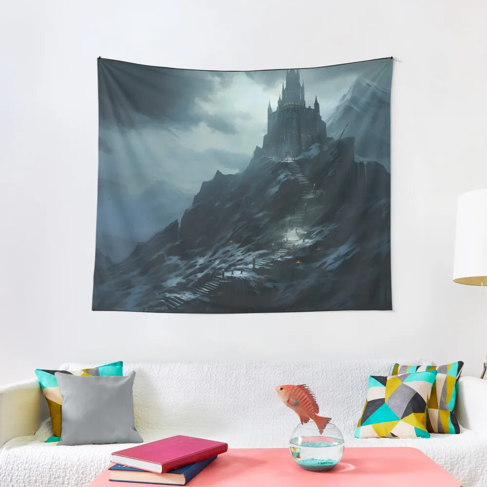 

High Hrothgar Summit: Majestic Views in Skyrim-Inspired Space Tapestry Room Aesthetic Decor Aesthetic Room Decors Tapestry