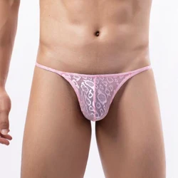 Mens See-Through T-Back Thongs Sexy Sissy Lingerie Briefs Bare Buttocks G-String Panties Gay Underwear Convex Pouch Underpants