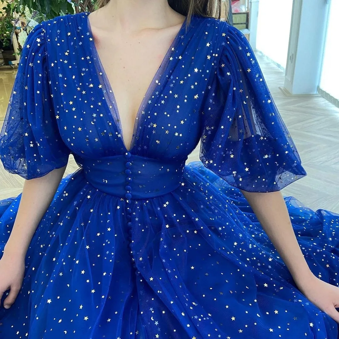 Vestidos De Fiesta personalizados con cuello en V y mangas abullonadas, vestidos De graduación para fiesta De graduación, Vestido De Noche Abendkleider, batas De velada