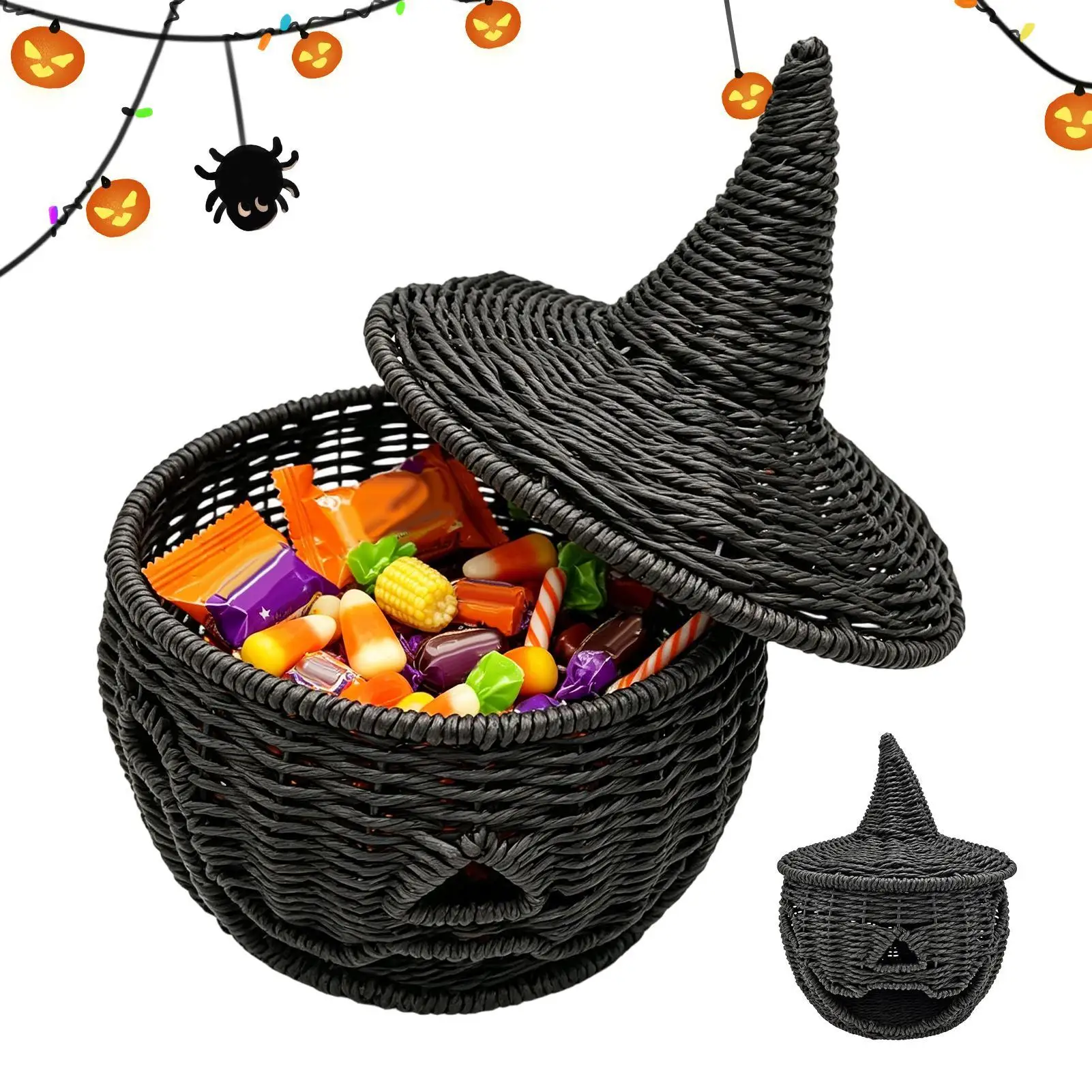 Halloween Lantern Resin Pumpkin Storage Box Black Spooky Candy Holder Home Table Party Shelf Ornament Decor